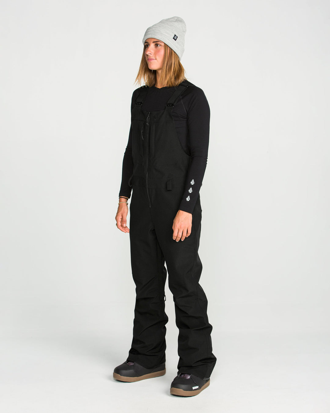 Volcom Womens Swift Bib Overall - Black - front on-model view 