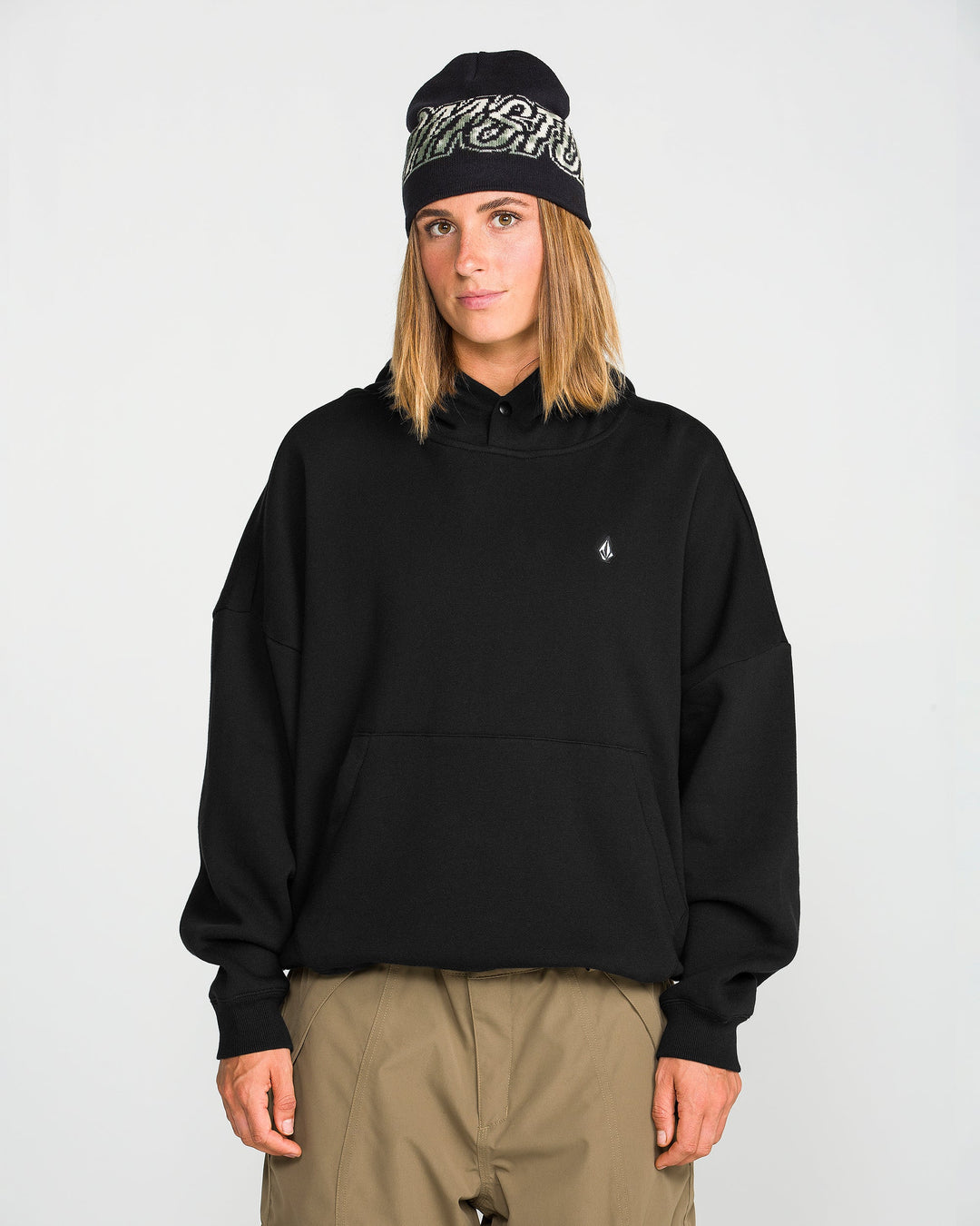 Volcom Womens Yourfav Baggy P/O - Black - front on-model view 