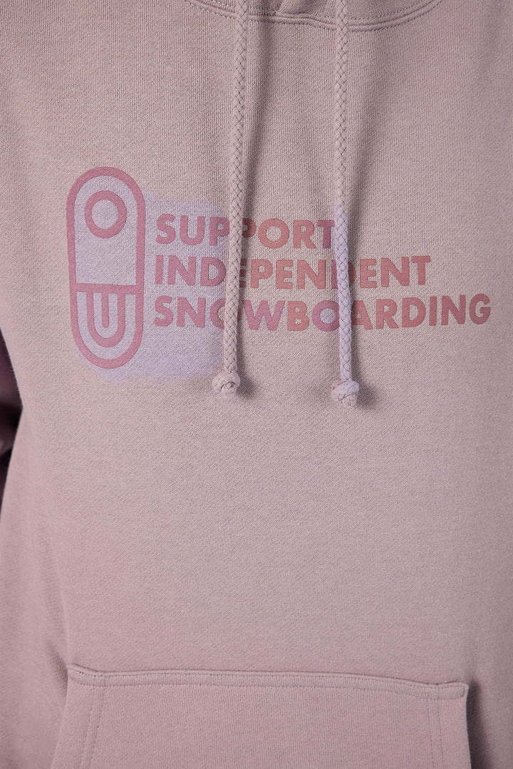 A close-up of a light pink hoodie featuring a front graphic that reads &