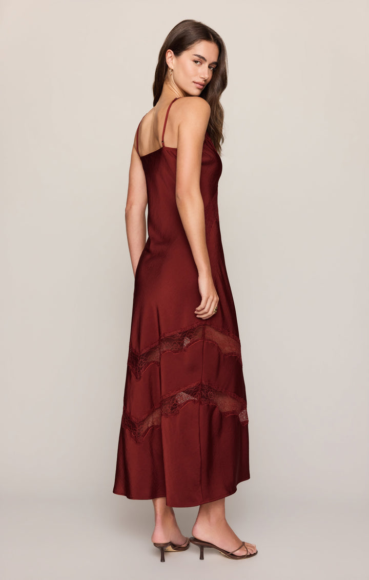 Z Supply Women’s Bruna Lace Inset Midi Dress in Velvet Rouge, back view