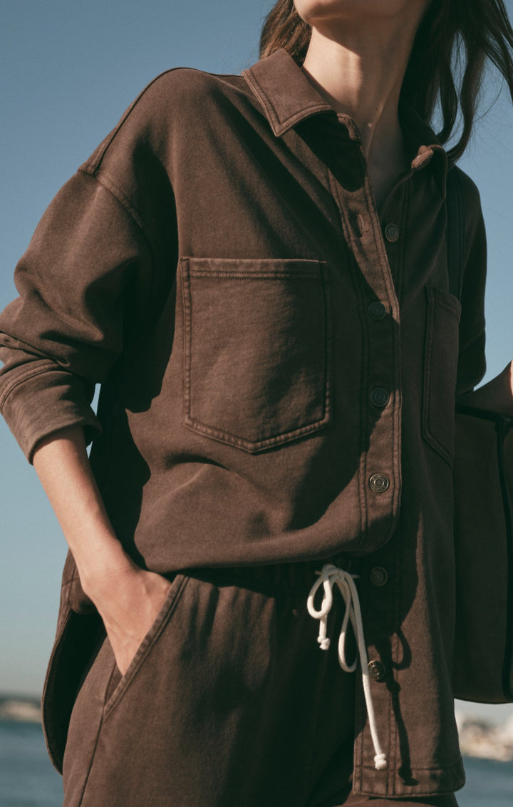 Z Supply Women’s All Day Knit Jacket in Dark Chocolate, styled view