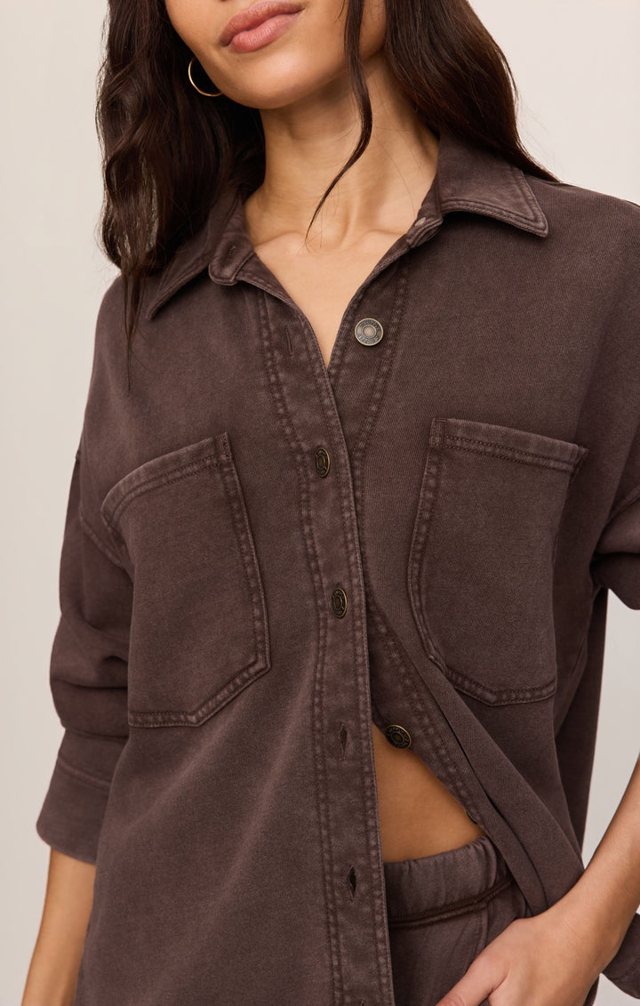 Z Supply Women’s All Day Knit Jacket in Dark Chocolate, detail view
