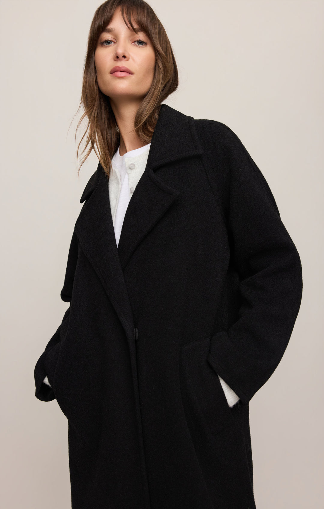 Z Supply Women’s Crosby Cocoon Coat in Black, detail view