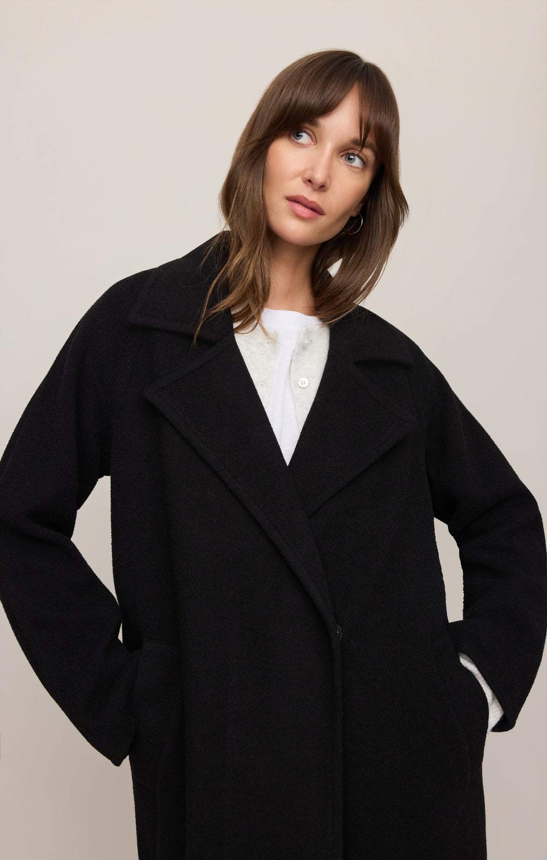 Z Supply Women’s Crosby Cocoon Coat in Black, detail view