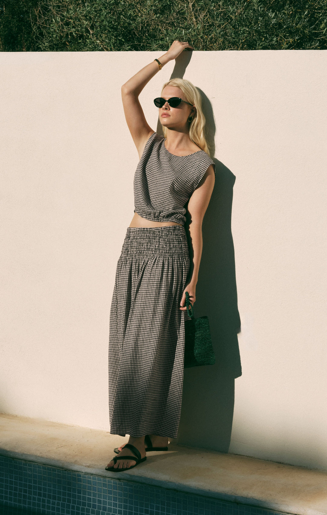 Z Supply Women’s Brooke Gingham Skirt in Black, styled view