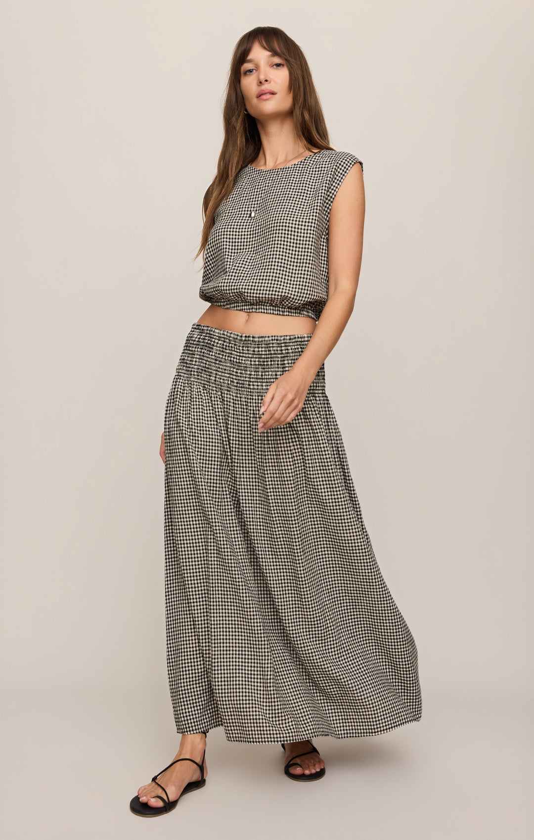 Z Supply Women’s Brooke Gingham Skirt in Black, detail view
