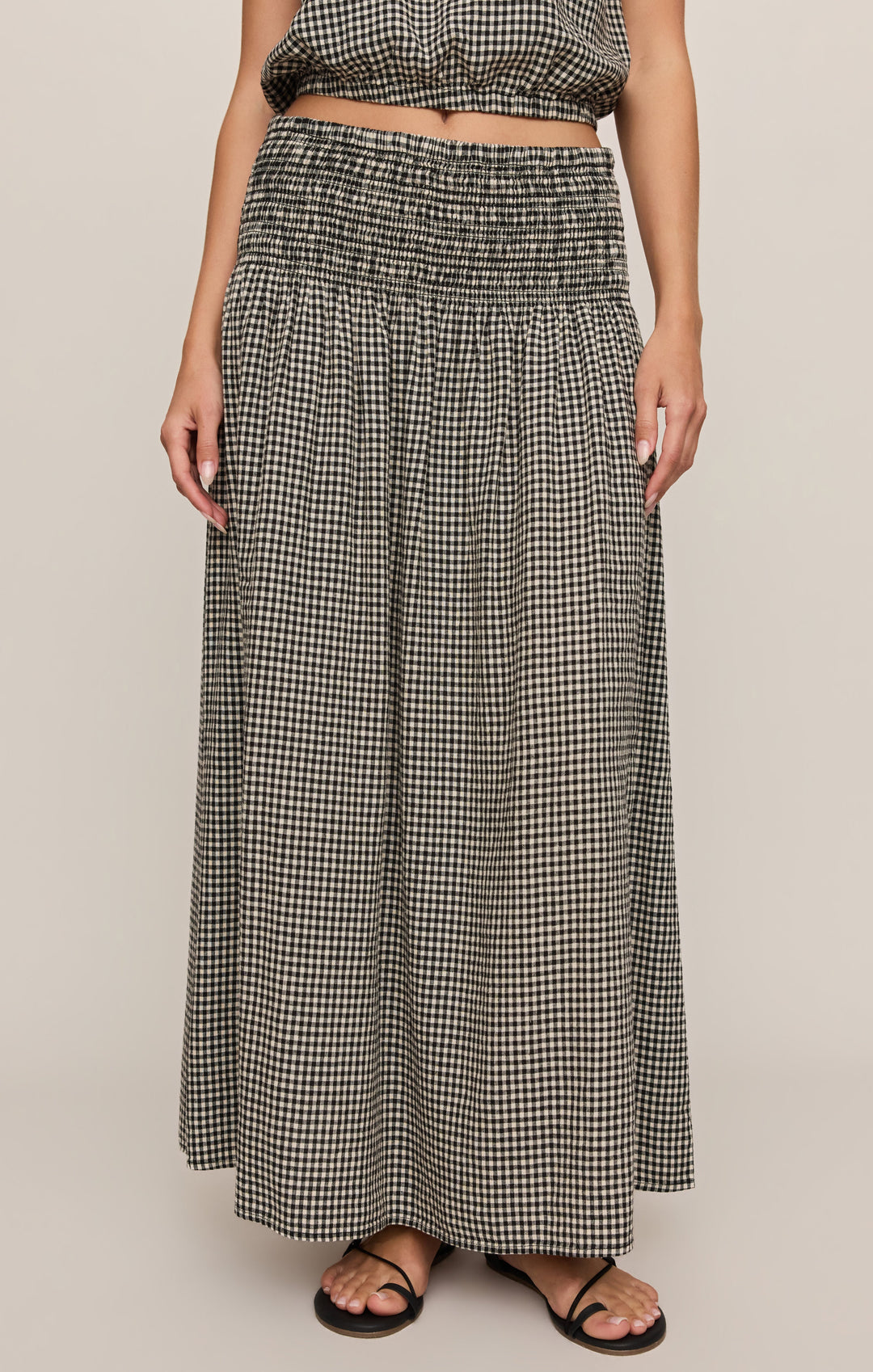 Z Supply Women’s Brooke Gingham Skirt in Black, front view