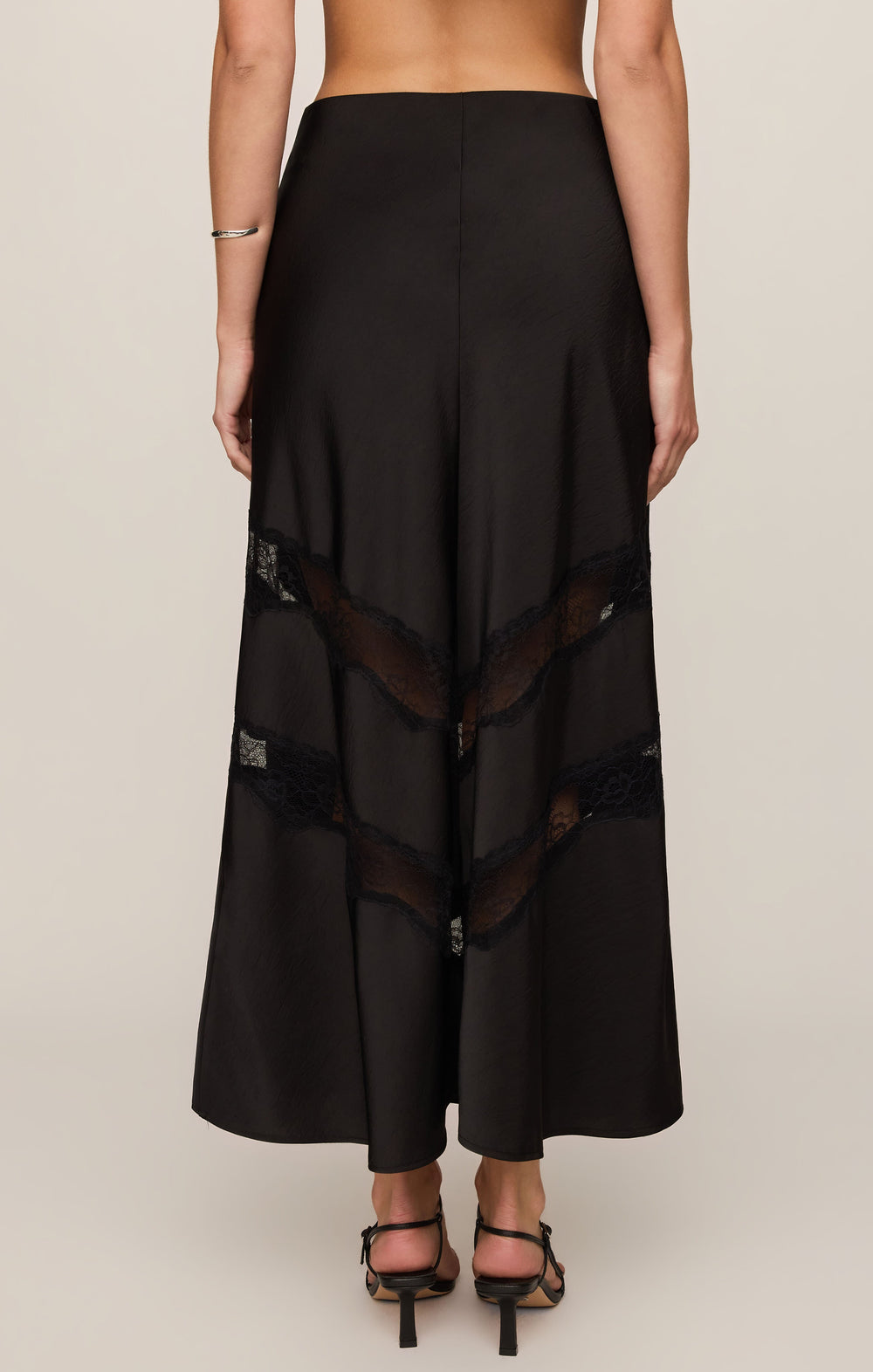 Z Supply Women’s Moira Lace Inset Skirt in Black, back view