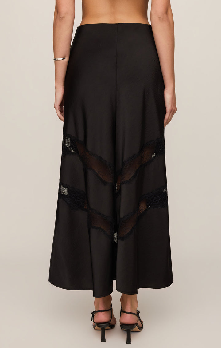 Z Supply Women’s Moira Lace Inset Skirt in Black, back view