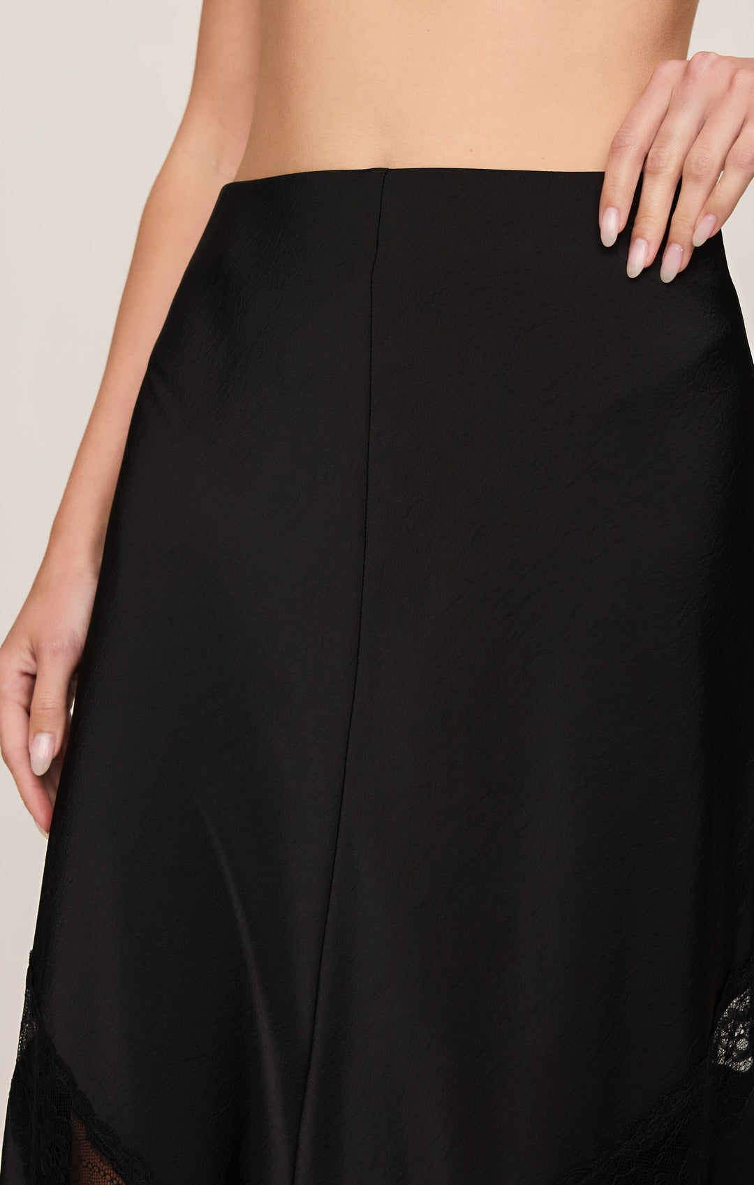Z Supply Women’s Moira Lace Inset Skirt in Black, detail view