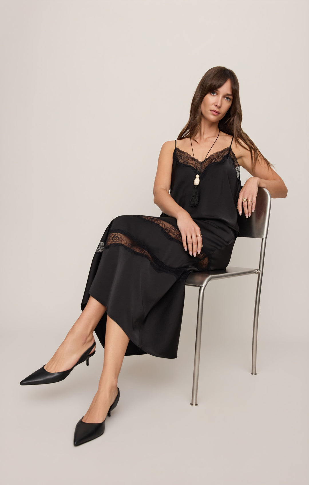 Z Supply Women’s Moira Lace Inset Skirt in Black, detail view