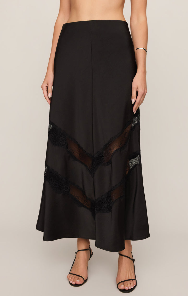 Z Supply Women’s Moira Lace Inset Skirt in Black, front view