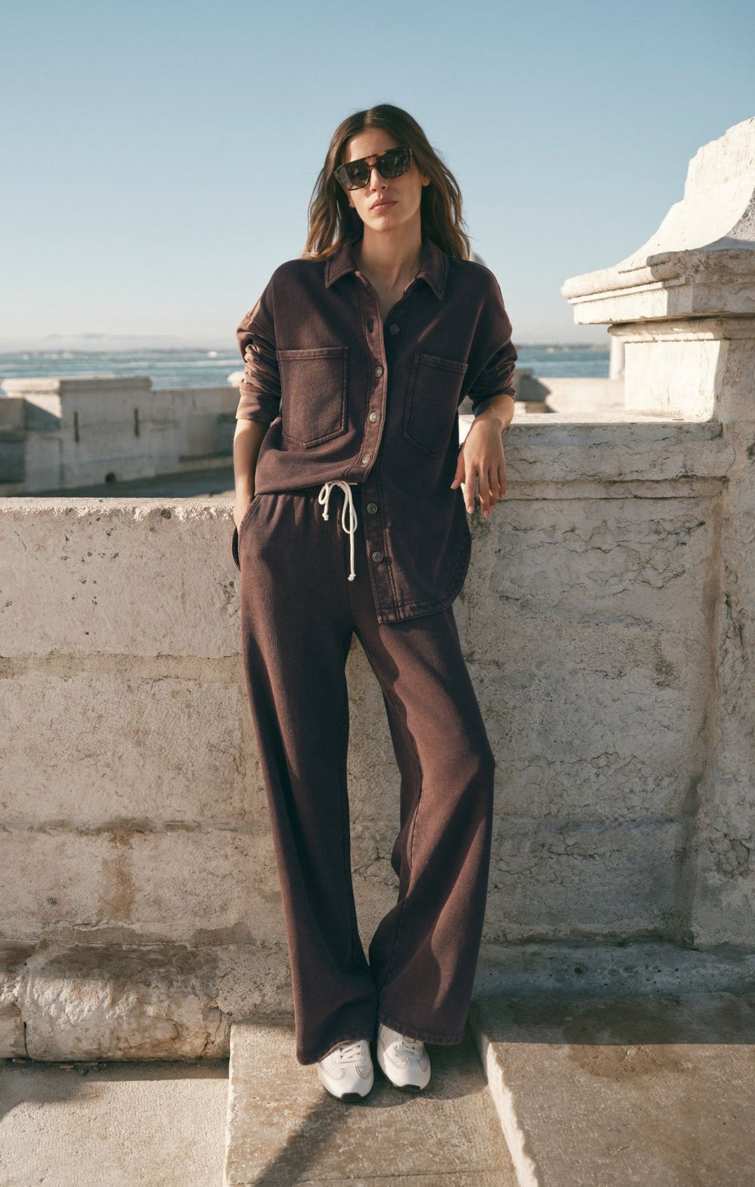 Z Supply Women’s Hunter Knit Pant in Dark Chocolate, styled view
