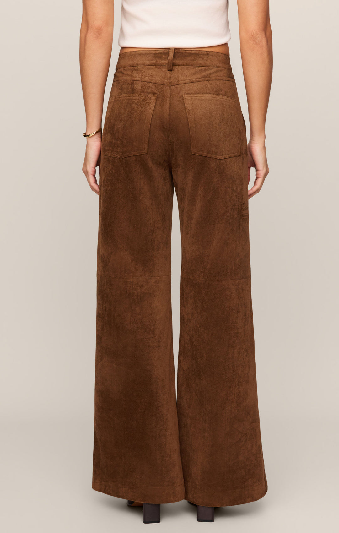 Z Supply Women’s Cecile Mid Rise Wide Leg Pant in Saddle Suede, back view