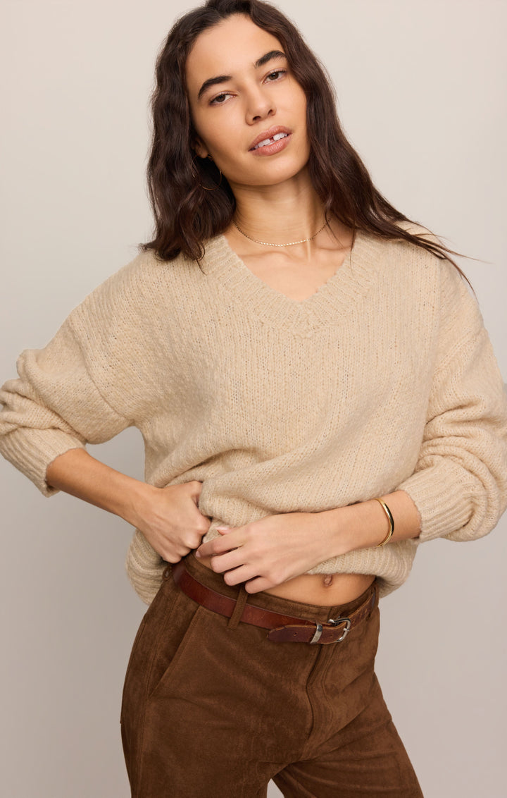 Z Supply Women’s Cecile Mid Rise Wide Leg Pant in Saddle Suede, detail view
