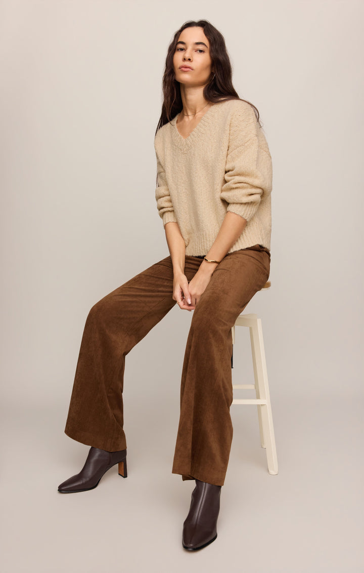 Z Supply Women’s Cecile Mid Rise Wide Leg Pant in Saddle Suede, detail view