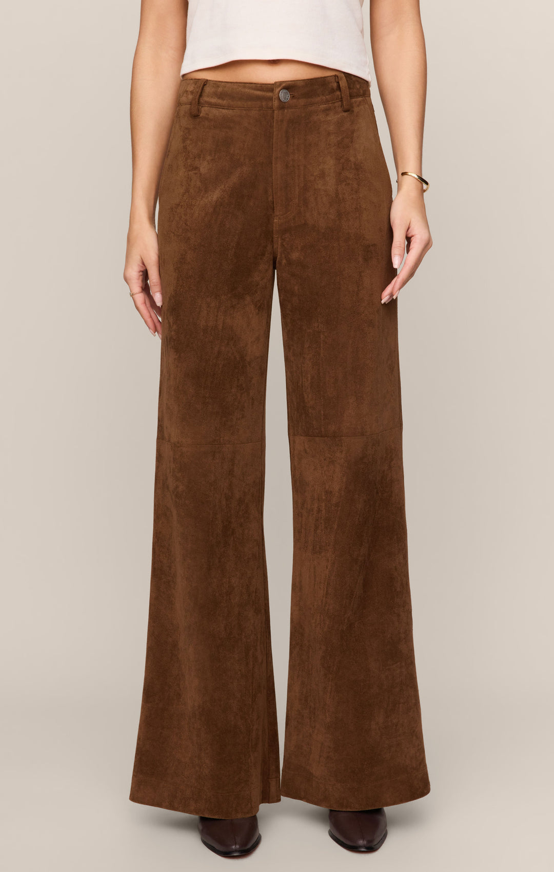 Z Supply Women’s Cecile Mid Rise Wide Leg Pant in Saddle Suede, front view