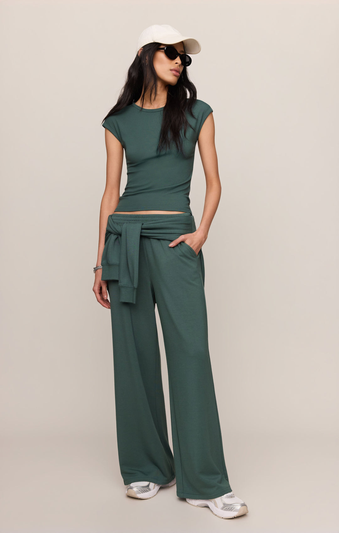 Z Supply Women’s In Transit Modal Pant in Emerald Cove, detail view