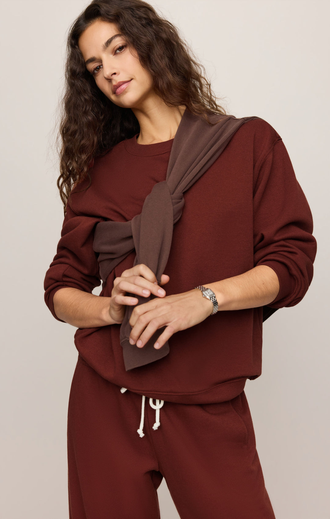 Z Supply Women’s Boyfriend Sweatshirt in Velvet Rouge, detail view