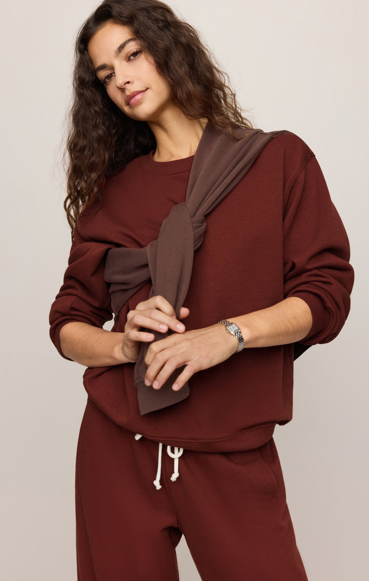 Z Supply Women’s Boyfriend Sweatshirt in Velvet Rouge, detail view