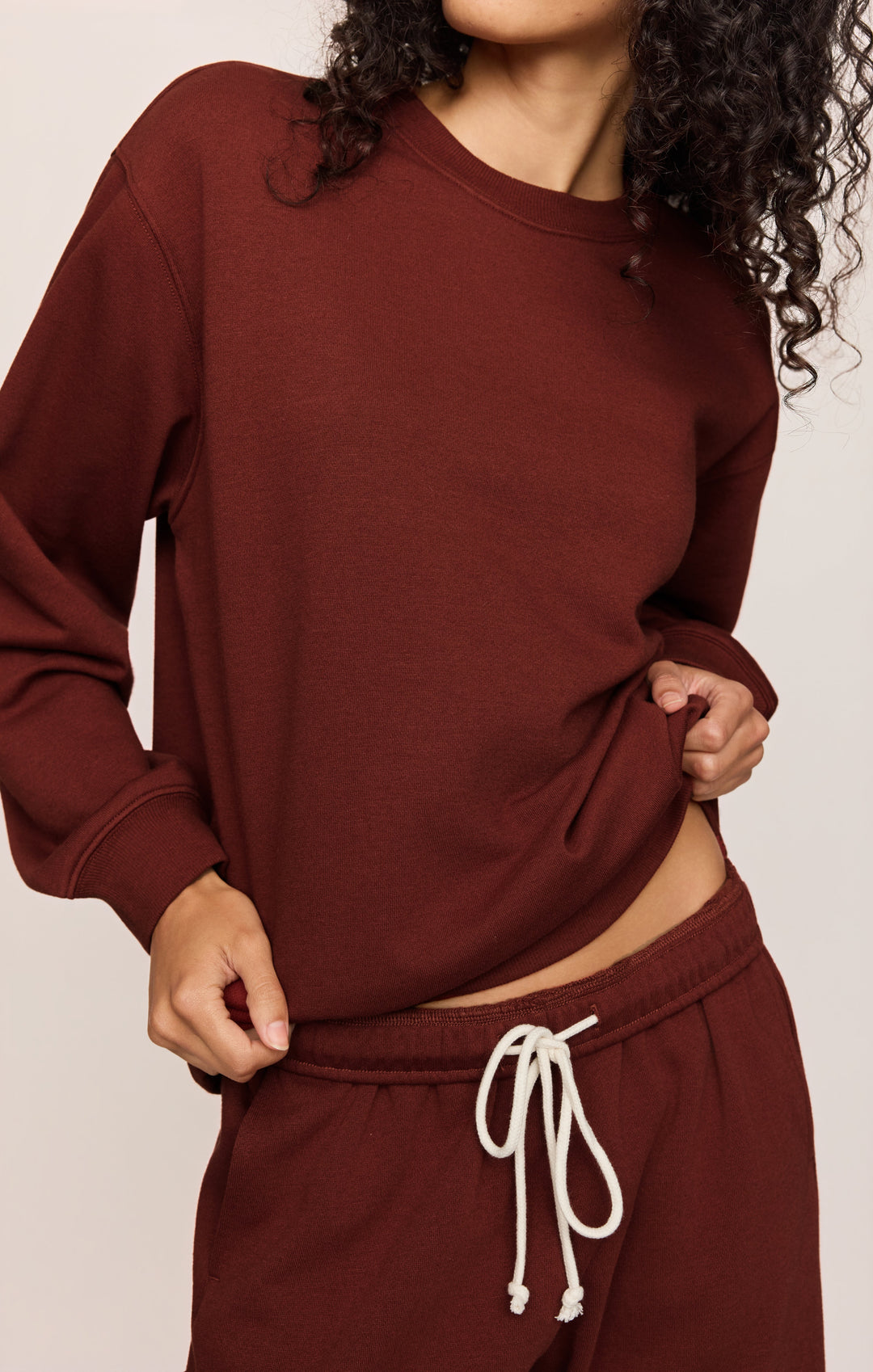 Z Supply Women’s Boyfriend Sweatshirt in Velvet Rouge, detail view