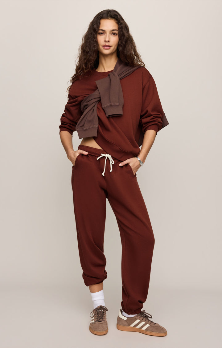 Z Supply Women’s Boyfriend Sweatshirt in Velvet Rouge, detail view