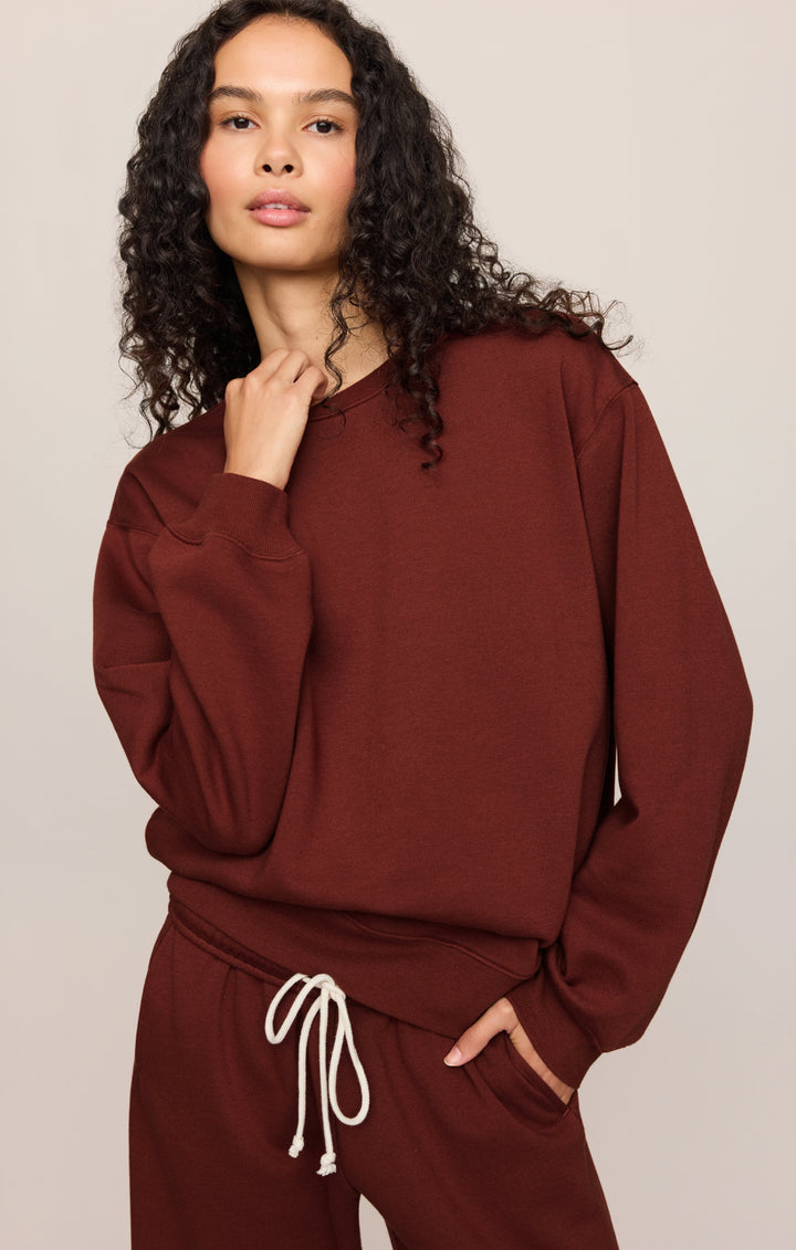 Z Supply Women’s Boyfriend Sweatshirt in Velvet Rouge, detail view