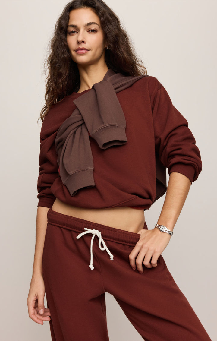 Z Supply Women’s Boyfriend Sweatshirt in Velvet Rouge, detail view