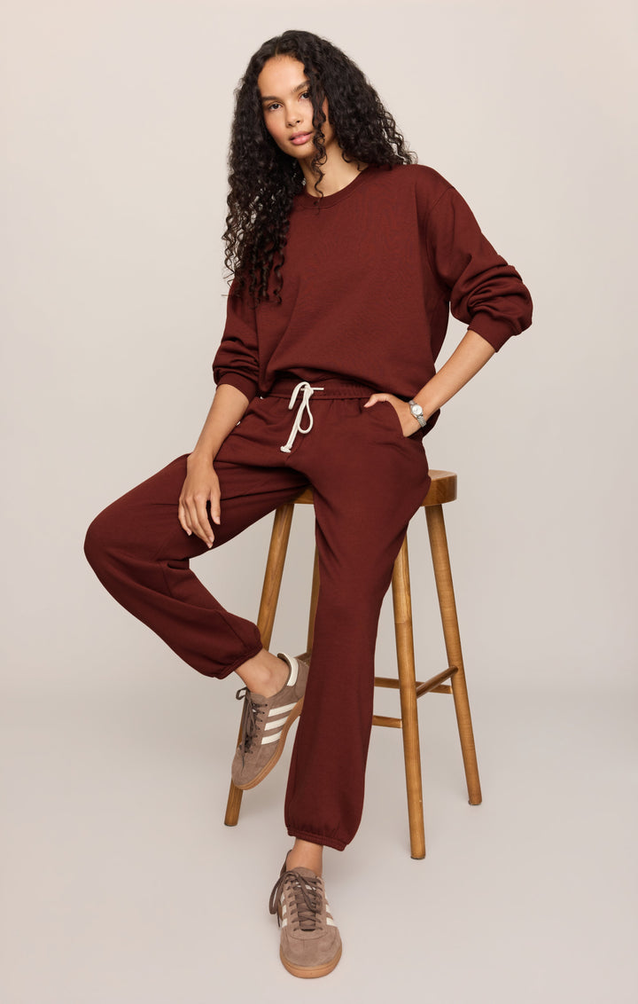 Z Supply Women’s Boyfriend Sweatshirt in Velvet Rouge, detail view