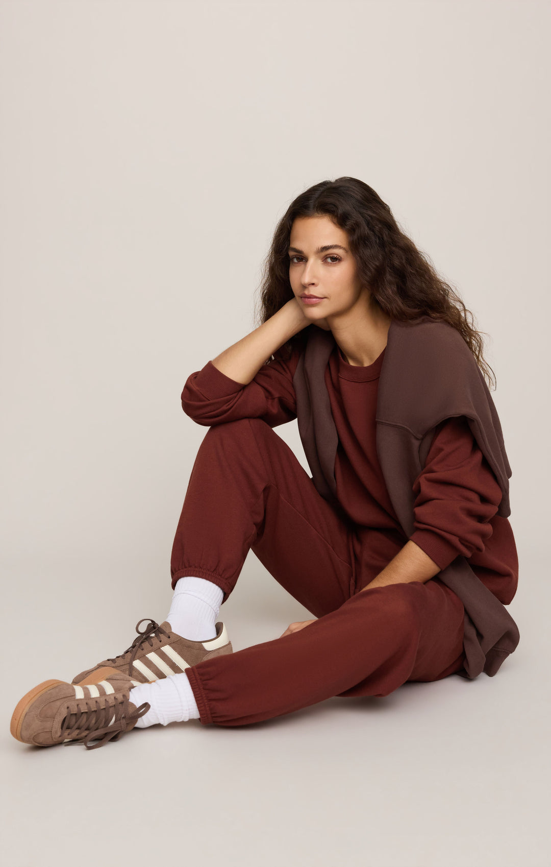 Z Supply Women’s Boyfriend Sweatshirt in Velvet Rouge, detail view