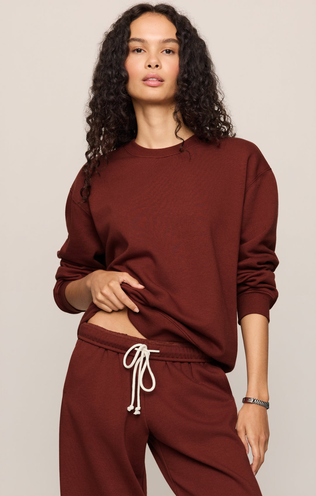 Z Supply Women’s Boyfriend Sweatshirt in Velvet Rouge, alternate front view