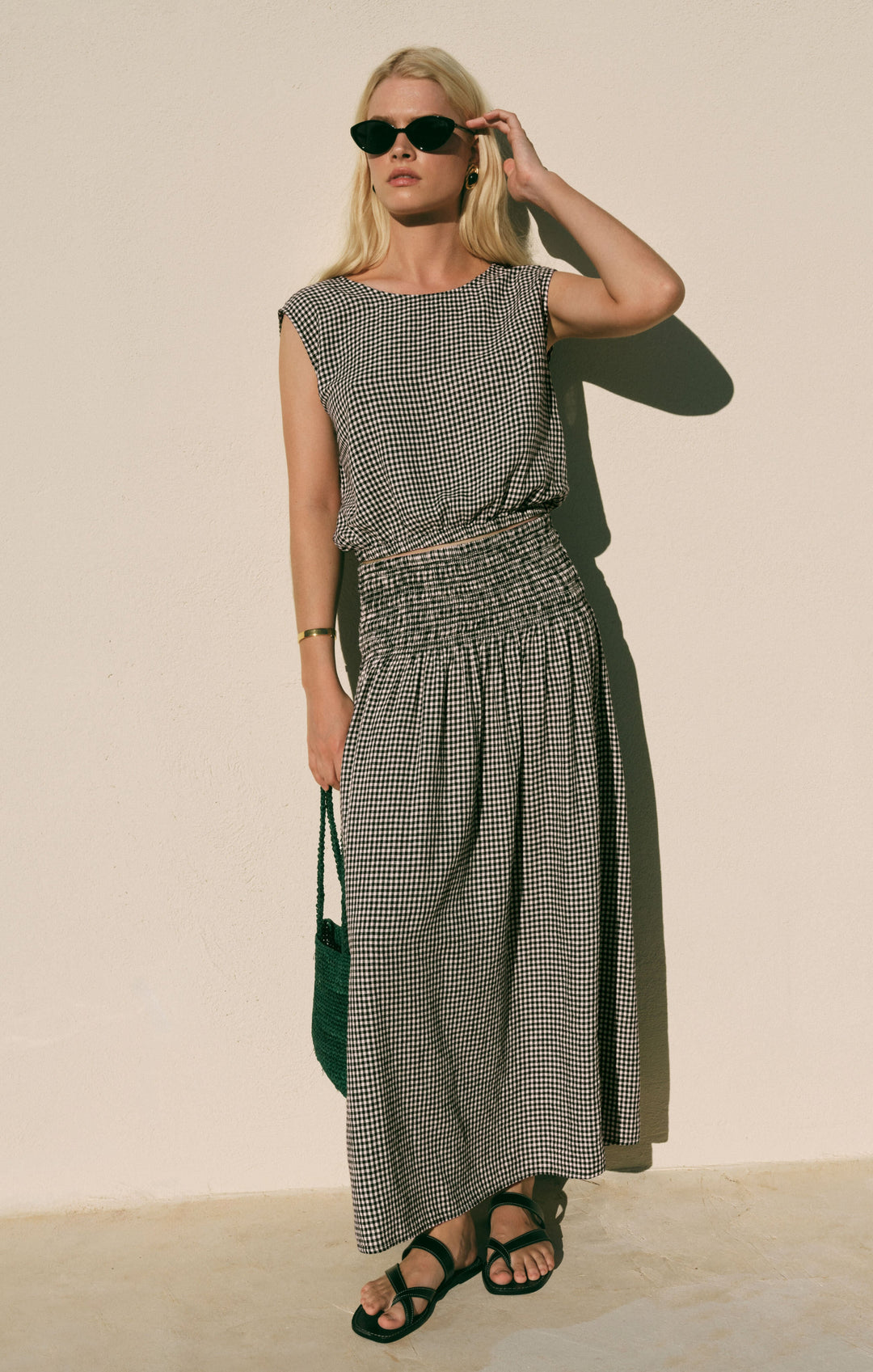 Z Supply Women’s Brooke Gingham Skirt in Black, styled view