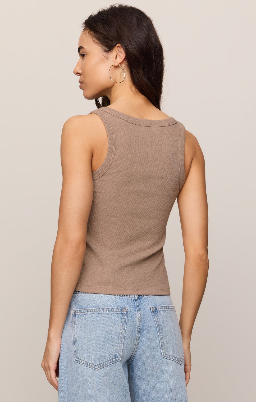 Z Supply Women’s Rowe Scoop Tank in Heather Ash, back view