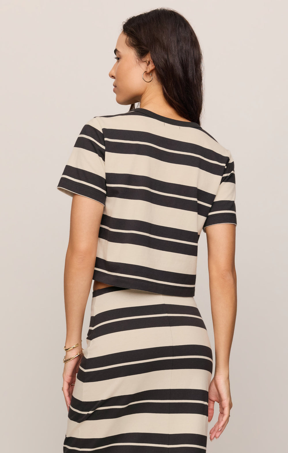 Z Supply Women’s Stellan Striped Tee in Ash Black, back view