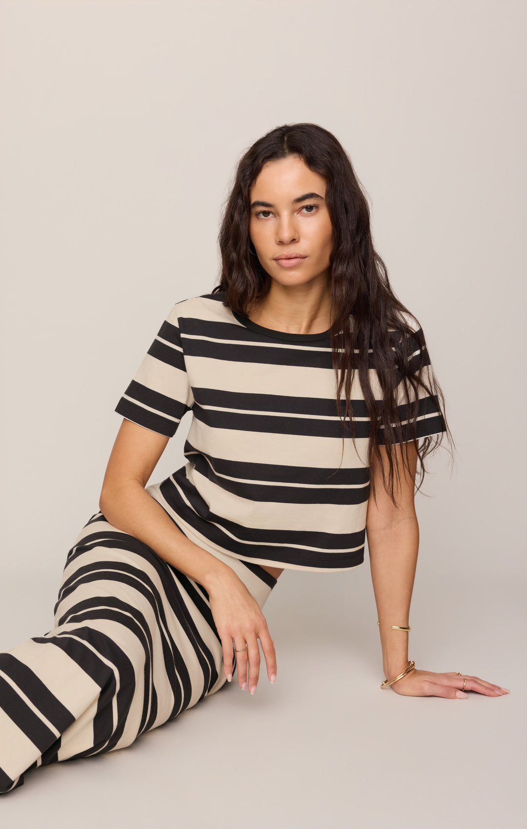 Z Supply Women’s Stellan Striped Tee in Ash Black, detail view