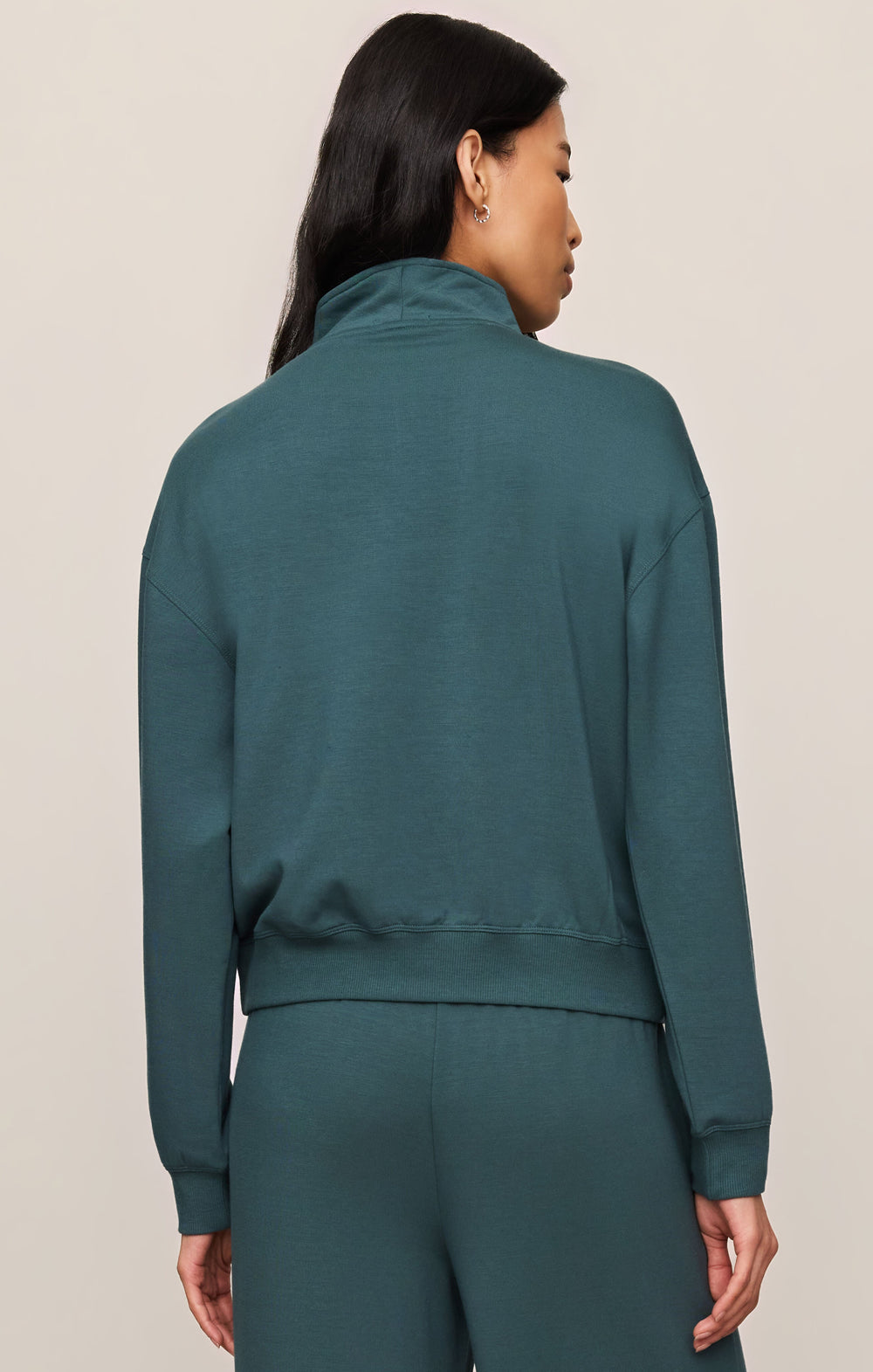 Z Supply Women’s Gate Check Modal Sweatshirt in Emerald Cove, back view