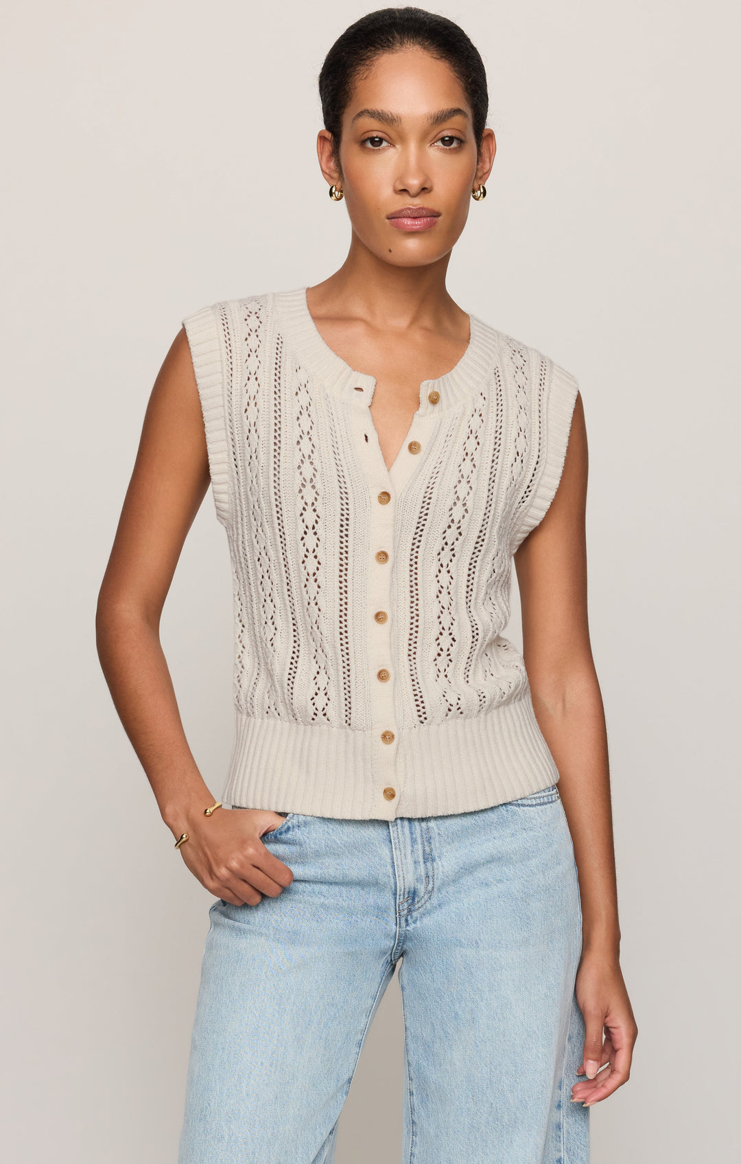 Z Supply Women’s Cabot Sweater Vest in Sandstone, front view
