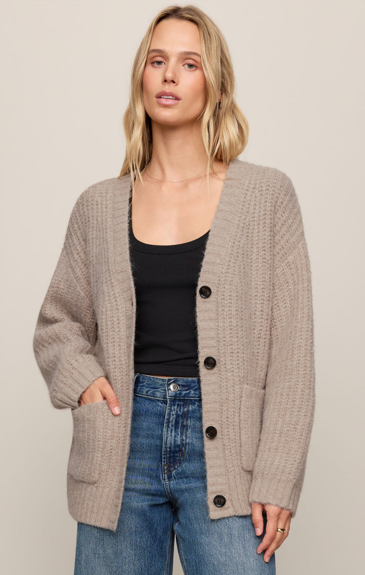 Z Supply Women’s Whitmore Cardigan in Light Khaki, front view