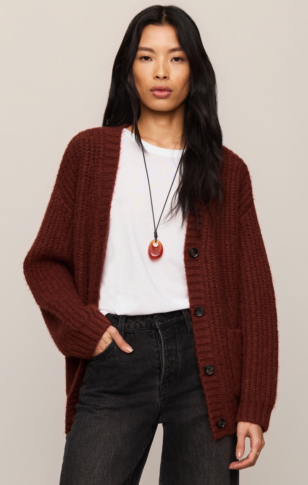 Z Supply Women’s Whitmore Cardigan in Velvet Rouge, front view