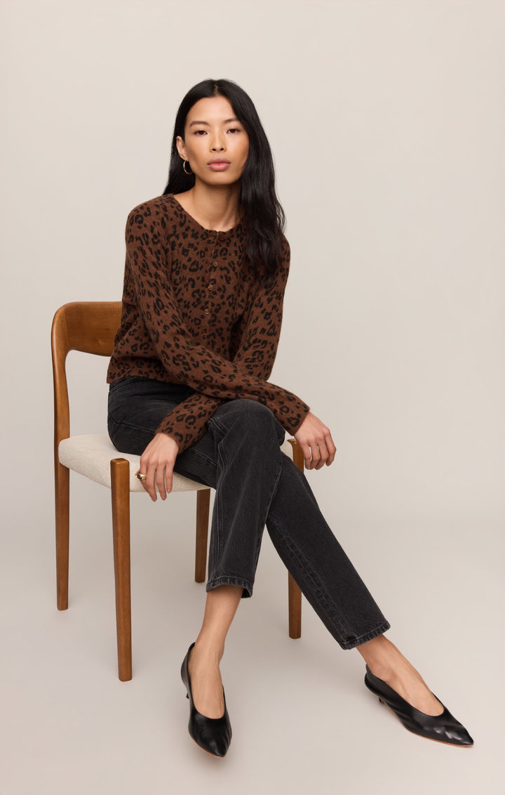 Z Supply Women’s Medina Leopard Cardigan in Burnt Umber, detail view