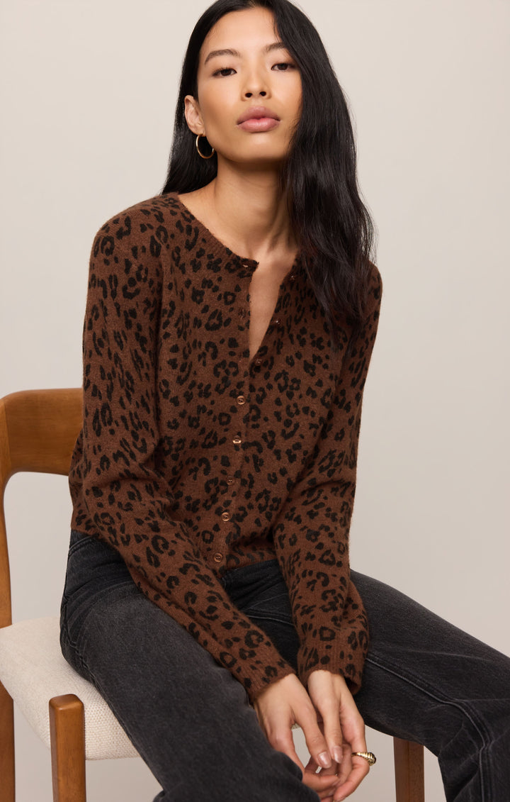 Z Supply Women’s Medina Leopard Cardigan in Burnt Umber, detail view