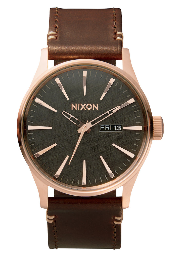 Nixon Sentry Leather | Rose Gold/Gunmetal/Brown