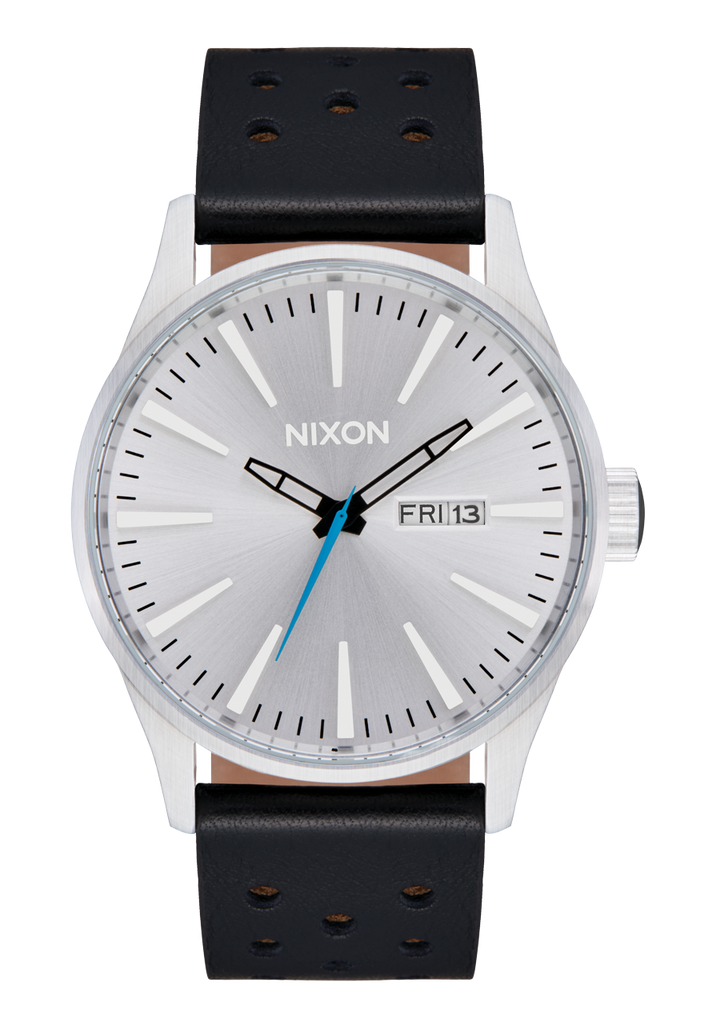 Nixon Sentry Leather | Chrome/Silver Sunray/Black