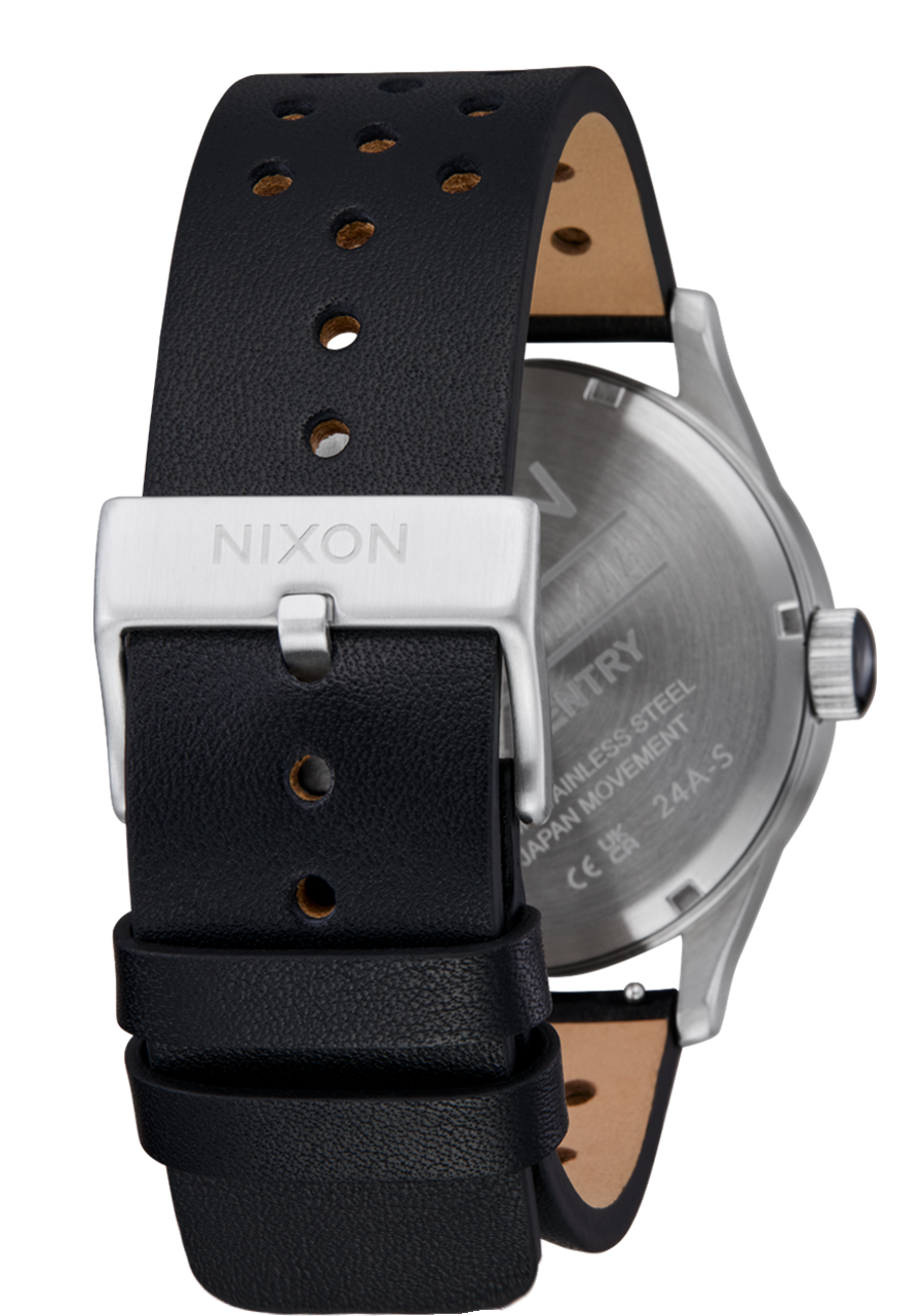Nixon Sentry Leather | Chrome/Silver Sunray/Black