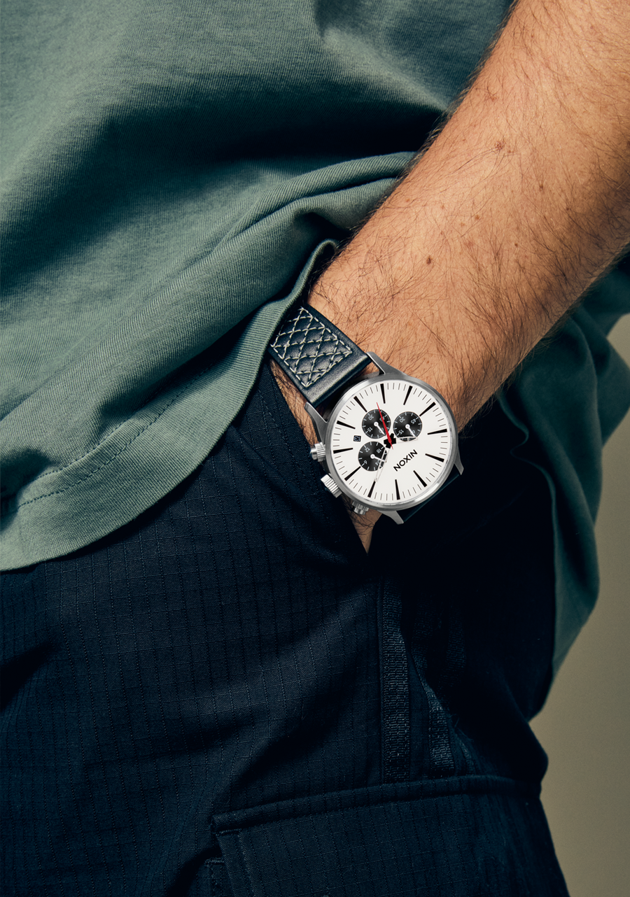Nixon Sentry Chrono Leather | Chrome/Cloud Sunray/Black