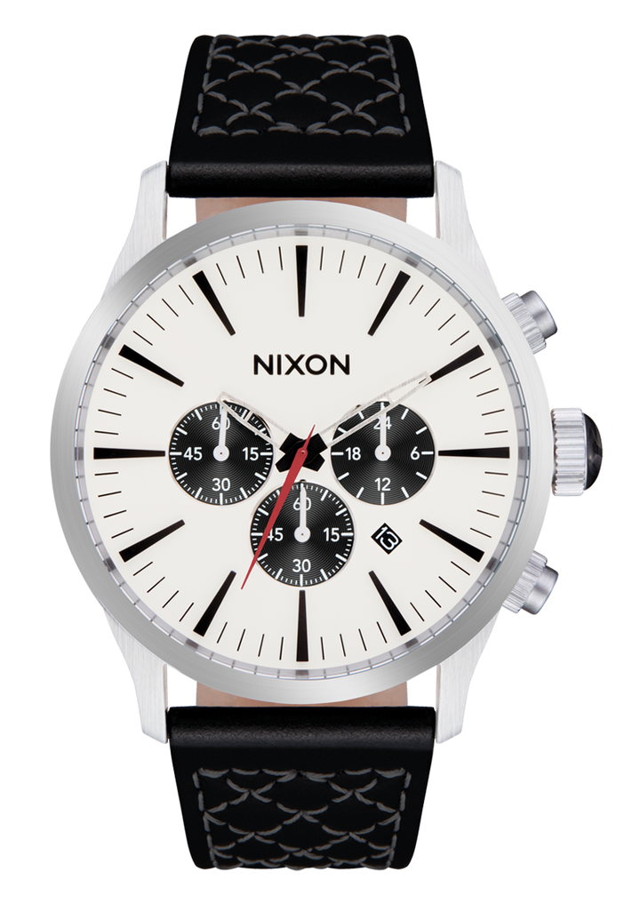 Nixon Sentry Chrono Leather | Chrome/Cloud Sunray/Black