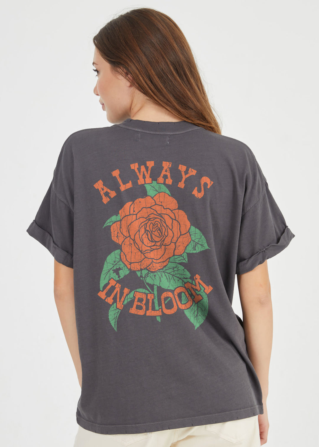 Girl Dangerous Always In Bloom Rose Short Sleeve Boyfriend Tee (Women&