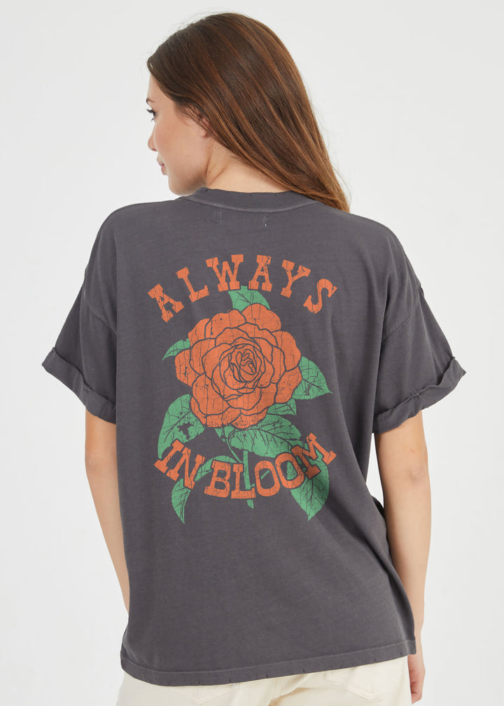 Girl Dangerous Always In Bloom Rose Short Sleeve Boyfriend Tee (Women&