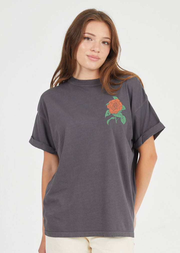 Girl Dangerous Always In Bloom Rose Short Sleeve Boyfriend Tee (Women&
