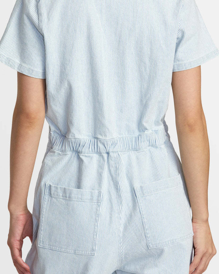 Rvca Spring Shift Jumpsuit Stripe (Womens) | Blue Hickory